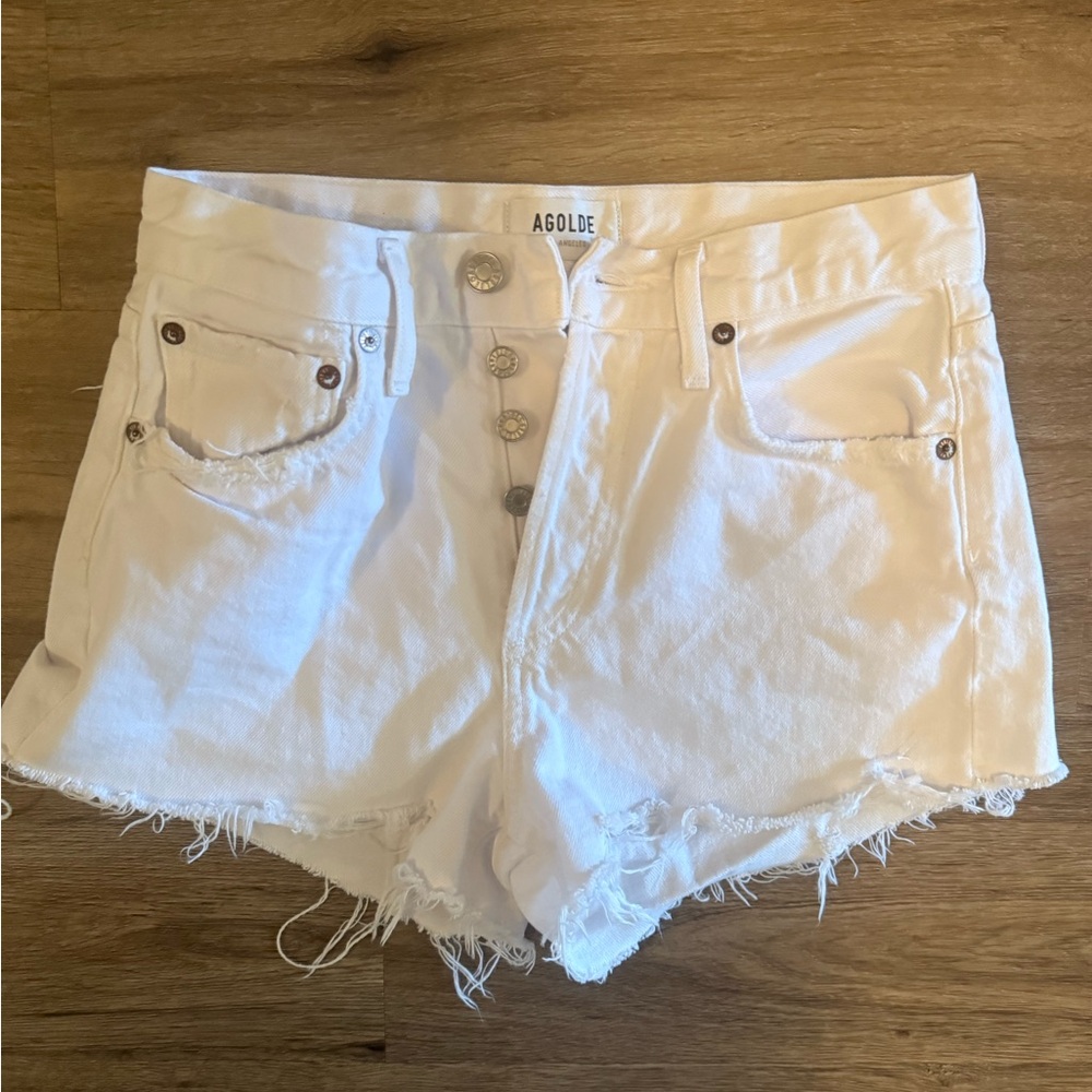 Agolde white denim shorts
